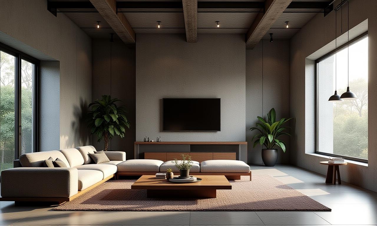 Kōjō Interiorsがデザインした美しいインダストリアルスタイルのリビングルーム