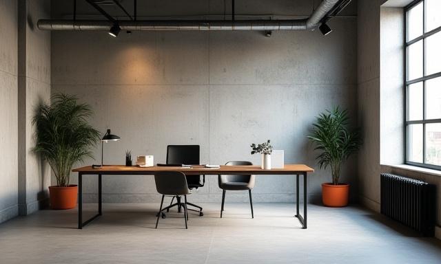 スタイリッシュなインダストリアルデザインのオフィス空間